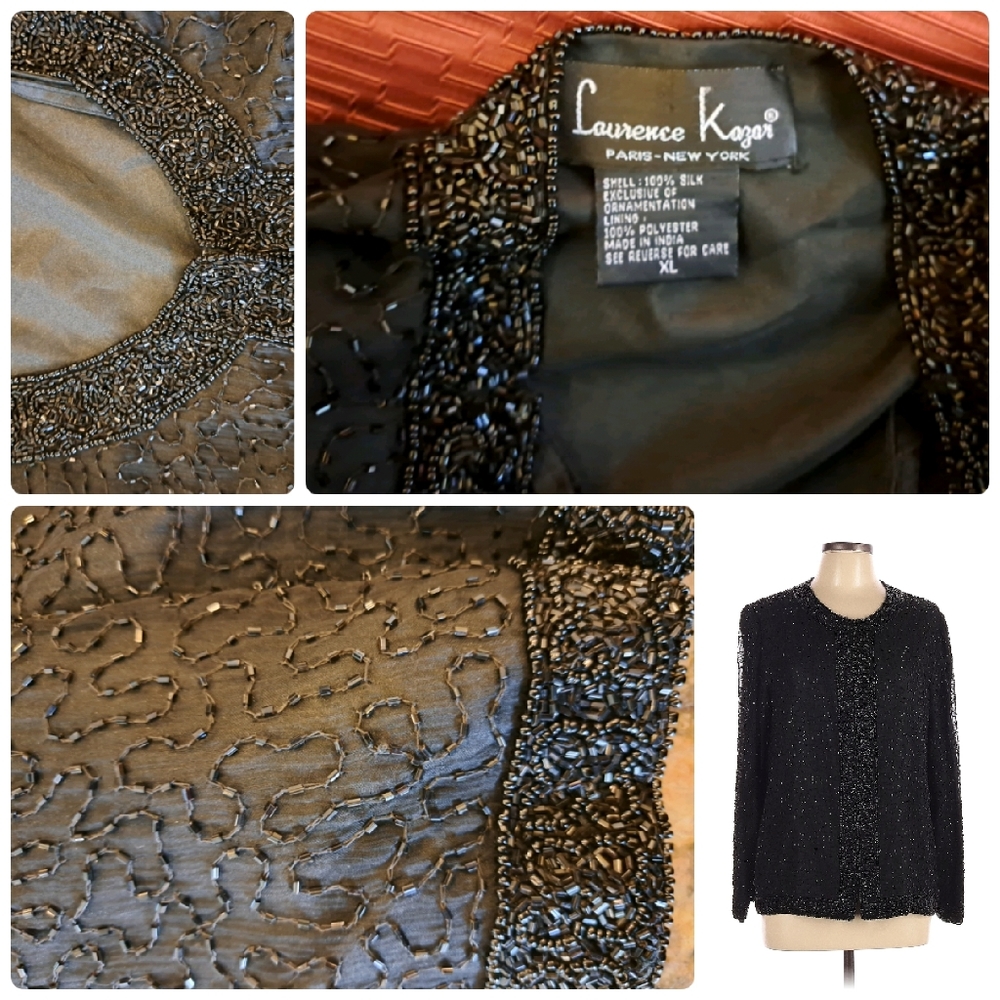 Beautiful Lawrence Kazar Black Beaded Jacket Size XL